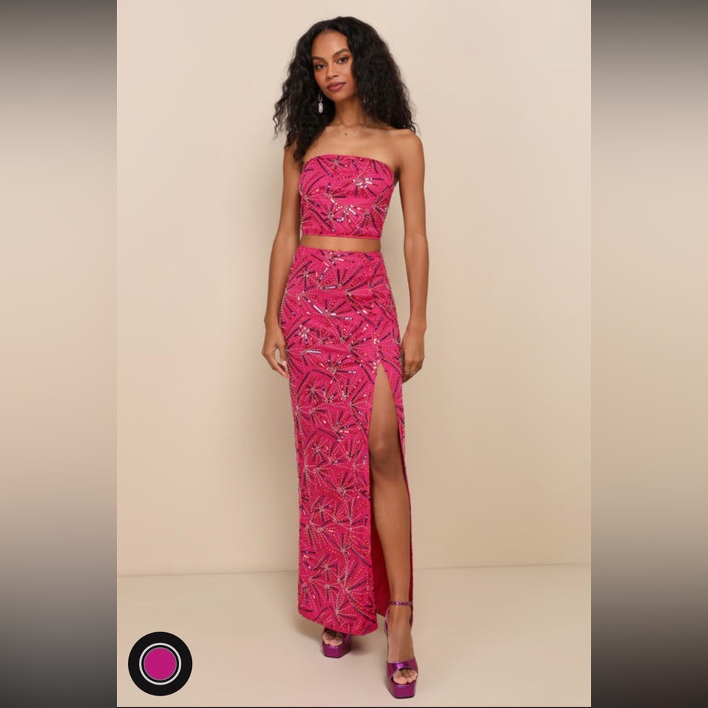 Lulu’s Sequin Beaded Two-Piece Maxi Dress